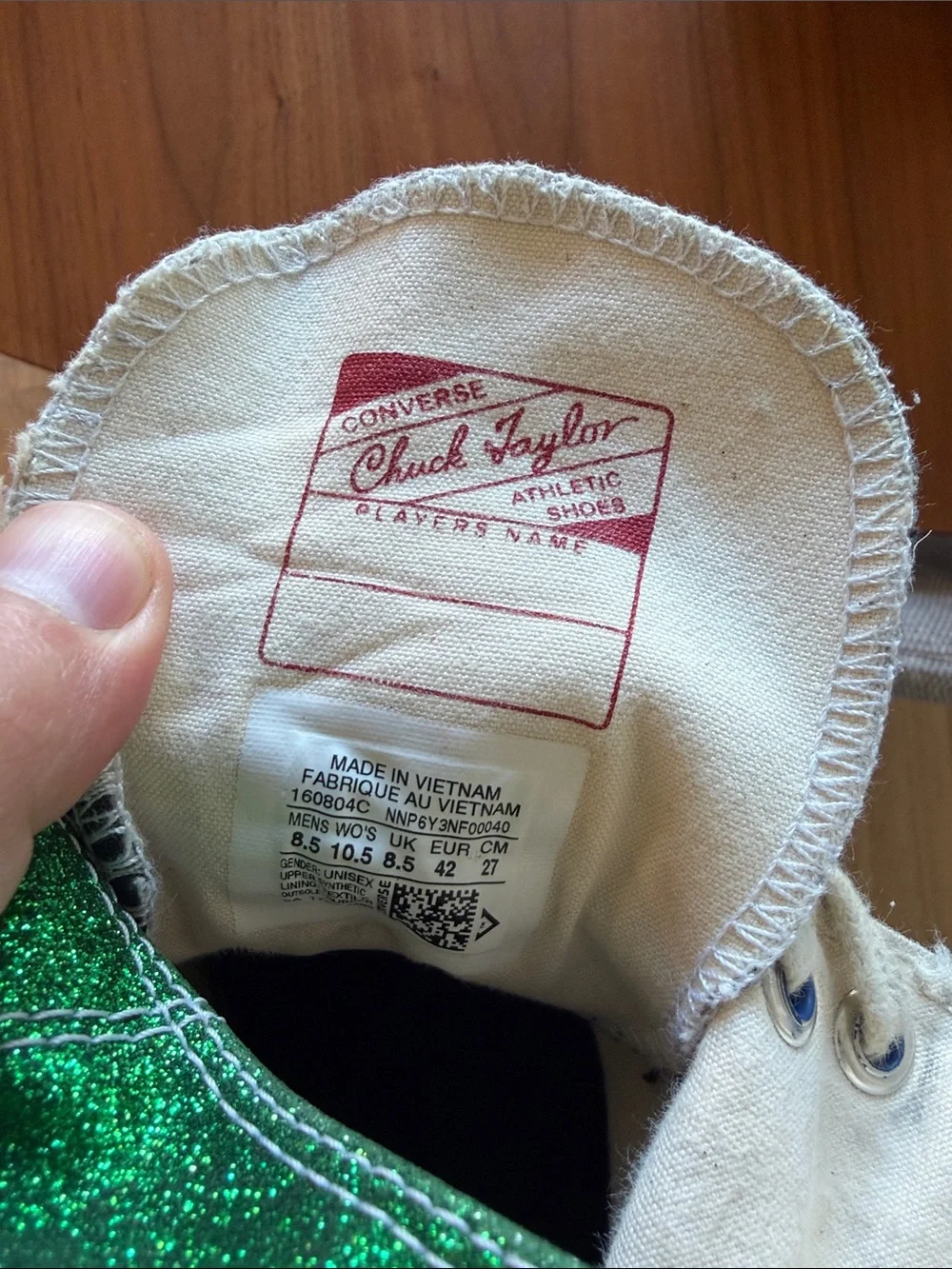 Converse Glitter High Top Sneakers in Green and White - JW Anderson Collab - Picture 2 of 6
